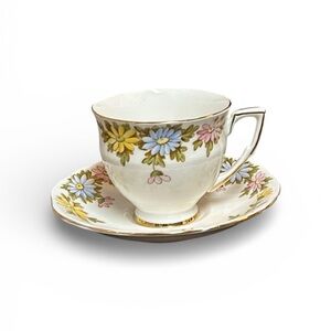 Gladstone Bone China made in England Floral Teacup and Saucer Set